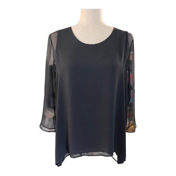 Lola & Sophie Womens Sheer Sleeve Blouse~Size M~Black Tunic Silk Top~L12 22 - Picture 2 of 12
